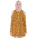 Golden Mandalas Pattern Velvet Long Sleeve Shoulder Cutout Dress View1