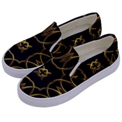 Black And Gold Elegant Circles Square Cross Geometric Pattern  Kids  Canvas Slip Ons by yoursparklingshop