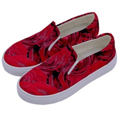 Red Roses Love Floral Elegant Chic Rose Photography Kids  Canvas Slip Ons by yoursparklingshop