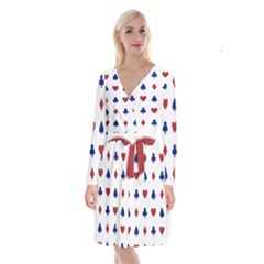 Playing Cards Hearts Diamonds Long Sleeve Velvet Front Wrap Dress by Mariart