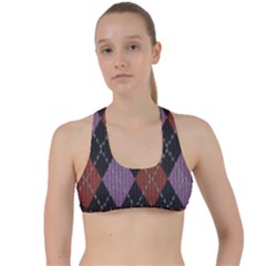 Knit Geometric Plaid Fabric Pattern Criss Cross Racerback Sports Bra