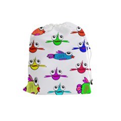 Fish Swim Cartoon Funny Cute Drawstring Pouches (large) 