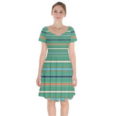 Horizontal Line Green Red Orange Short Sleeve Bardot Dress by Mariart