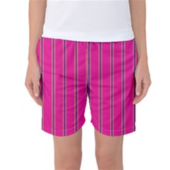 Pink Line Vertical Purple Yellow Fushia Women s Basketball Shorts by Mariart