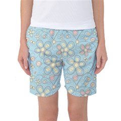 Flower Blue Butterfly Bird Yellow Floral Sexy Women s Basketball Shorts by Mariart