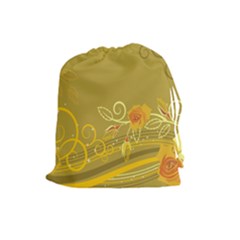 Flower Floral Yellow Sunflower Star Leaf Line Gold Drawstring Pouches (large) 