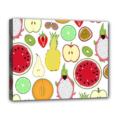 Mango Fruit Pieces Watermelon Dragon Passion Fruit Apple Strawberry Pineapple Melon Canvas 14  X 11  by Mariart