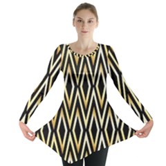 Gold,black,art Deco Pattern Long Sleeve Tunic 