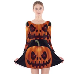 Halloween Pumpkin Long Sleeve Velvet Skater Dress by Valentinaart