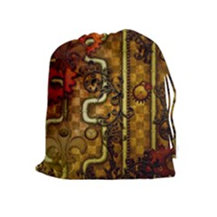 Noble Steampunk Design, Clocks And Gears With Floral Elements Drawstring Pouches (extra Large) by FantasyWorld7