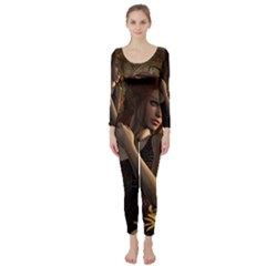 Wonderful Steampunk Women With Clocks And Gears Long Sleeve Catsuit by FantasyWorld7