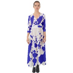 Blue Plaint Splatter Button Up Boho Maxi Dress by Mariart