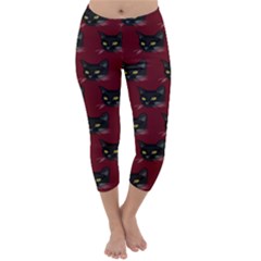 Face Cat Animals Red Capri Winter Leggings  by Mariart