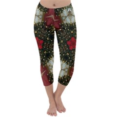 Christmas Wreath Stars Green Red Elegant Capri Winter Leggings  by yoursparklingshop