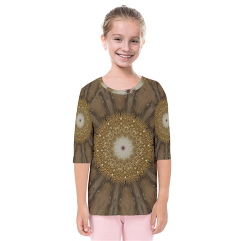 Elegant Festive Golden Brown Kaleidoscope Flower Design Kids  Quarter Sleeve Raglan Tee by yoursparklingshop