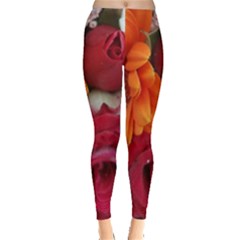 Floral Photography Orange Red Rose Daisy Elegant Flowers Bouquet Leggings  by yoursparklingshop