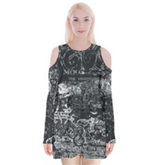 Graffiti Velvet Long Sleeve Shoulder Cutout Dress by ValentinaDesign