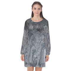 Abstract Art Decoration Design Long Sleeve Chiffon Shift Dress 