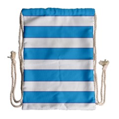 Blue And White Lines Drawstring Bag (large) by berwies