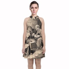 The Birth Of Christ Velvet Halter Neckline Dress  by Valentinaart