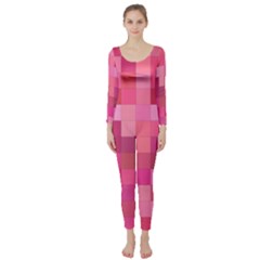 Pink Square Background Color Mosaic Long Sleeve Catsuit by Celenk