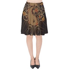 The Sign Ying And Yang With Floral Elements Velvet High Waist Skirt by FantasyWorld7