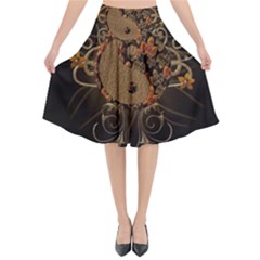 The Sign Ying And Yang With Floral Elements Flared Midi Skirt by FantasyWorld7