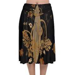 Hawaiian, Tropical Design With Surfboard Velvet Flared Midi Skirt by FantasyWorld7