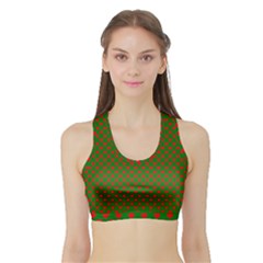 Large Red Christmas Hearts On Green Sports Bra With Border by PodArtist