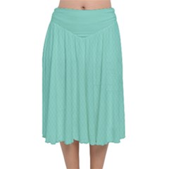 Tiffany Aqua Blue Puffy Quilted Pattern Velvet Flared Midi Skirt by PodArtist