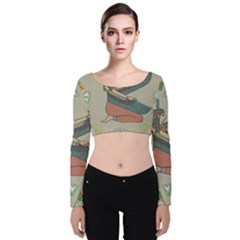 Egyptian Woman Wings Design Velvet Long Sleeve Crop Top