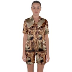 Roaring Lion Satin Short Sleeve Pyjamas Set by Celenk