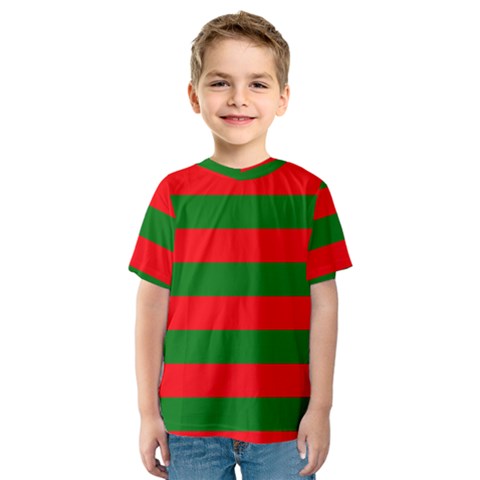 Red And Green Christmas Cabana Stripes Kids  Sport Mesh Tee by PodArtist