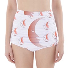 Moon Moonface Pattern Outlines High-waisted Bikini Bottoms