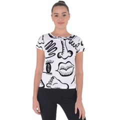 Anatomy Icons Shapes Ear Lips Short Sleeve Sports Top  by Celenk