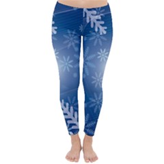 Snowflakes Background Blue Snowy Classic Winter Leggings by Celenk