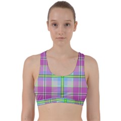 Pink And Blue Plaid Back Weave Sports Bra