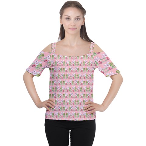 Floral Pattern Cutout Shoulder Tee by SuperPatterns