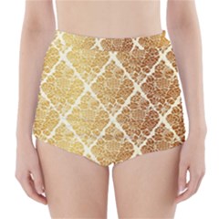 Vintage,gold,damask,floral,pattern,elegant,chic,beautiful,victorian,modern,trendy High-waisted Bikini Bottoms