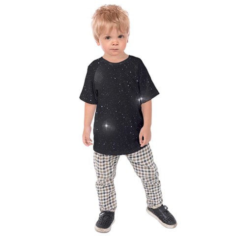 Starry Galaxy Night Black And White Stars Kids Raglan Tee by yoursparklingshop