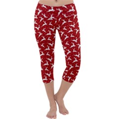 Red Reindeers Capri Yoga Leggings by patternstudio