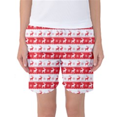 Knitted Red White Reindeers Women s Basketball Shorts by patternstudio