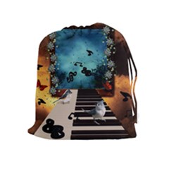 Music, Piano With Birds And Butterflies Drawstring Pouches (extra Large) by FantasyWorld7