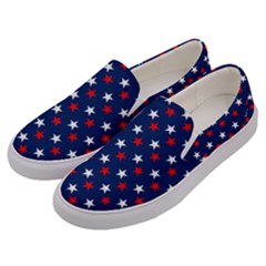 Patriotic Red White Blue Stars Blue Background Men s Canvas Slip Ons by Celenk