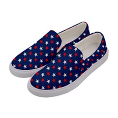 Patriotic Red White Blue Stars Blue Background Women s Canvas Slip Ons by Celenk