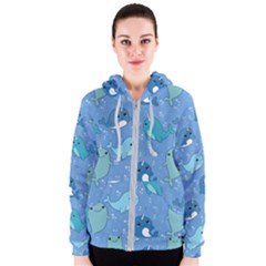 Cute Narwhal Pattern Women s Zipper Hoodie by Bigfootshirtshop