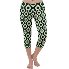 Green Ornate Christmas Pattern Capri Yoga Leggings by patternstudio