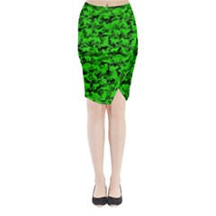 Bright Neon Green Catmouflage Midi Wrap Pencil Skirt by PodArtist