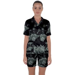 Surfboard With Dolphin, Flowers, Palm And Turtle Satin Short Sleeve Pyjamas Set by FantasyWorld7