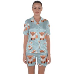 Cute Fox Pattern Satin Short Sleeve Pyjamas Set by Bigfootshirtshop